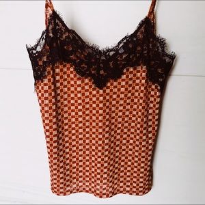 Zara Graphic Lace V Cut Sheer Cami Size XS